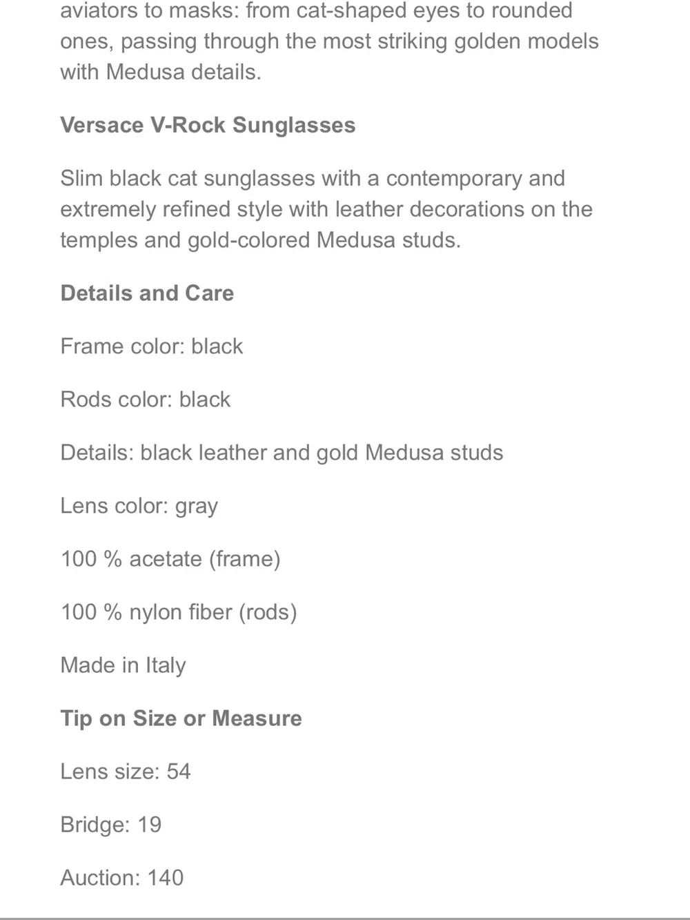 Versace V-Rock Black Cat Eye Sunglasses
